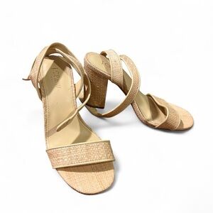 Tan woven J. Crew preppy heels with ankle strap women’s 7.5 goes with everything